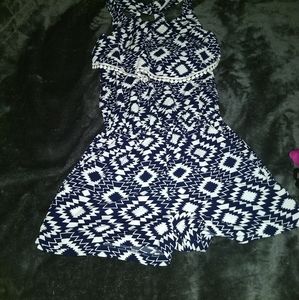 Navy blue and white romper